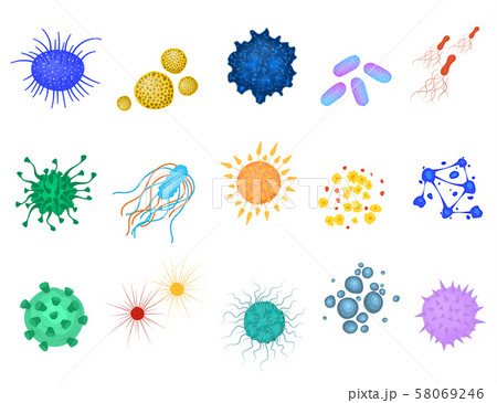 Cartoon Color Different Viruses Icon Set. Vector 58069246