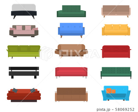 Cartoon Color Comfortable Couch or Sofa Icon Set. Vector Cartoon Color Comfortable Couch or Sofa Icon Set. Vector 58069252