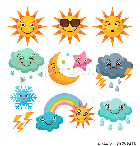 Cartoon weather icons set. Funny pictures... - Stock Illustration  [58069289] - PIXTA