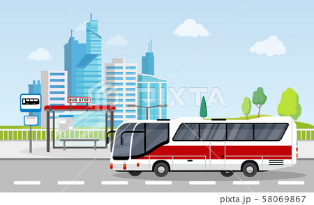 Bus Stop With Sign And Timetable On City のイラスト素材