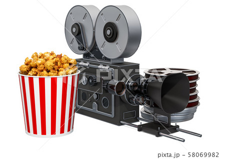 Set Popcorn in Box, Microphone, Cinema Ticket, Head with Camera, Screen Tv  8k, Film Reel and Camera Film Roll Cartridge Stock Illustration -  Illustration of radio, ship: 249955069