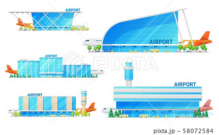 Airport terminal building and airplane icons 58072584