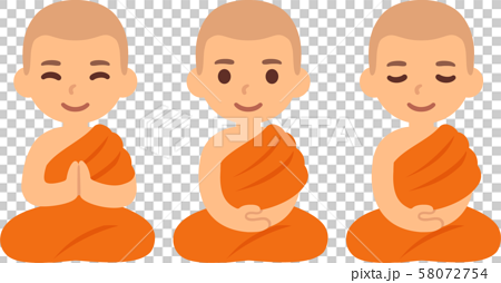 Cute cartoon Buddhist monks sitting - Stock Illustration [58072754] - PIXTA
