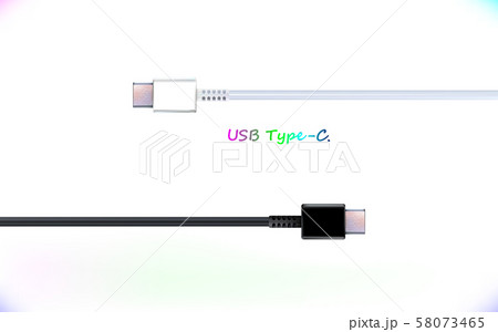 Set Usb Type C Realistic Black And White Cableのイラスト素材