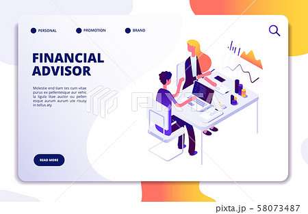 Financial advisor isometric concept. Business data analysis with professional team. Money investment 58073487