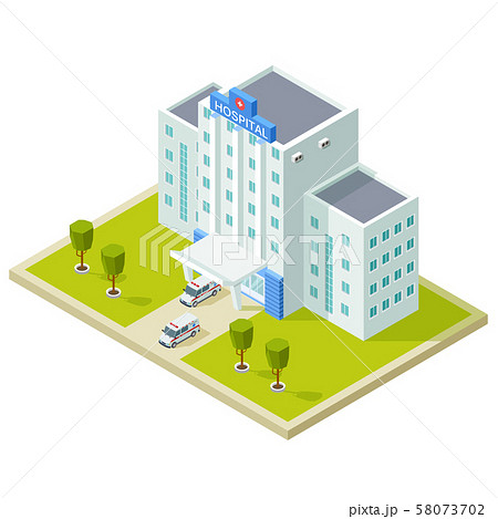 Isometric hospital building and ambulance cars... - Stock Illustration  [58073702] - PIXTA