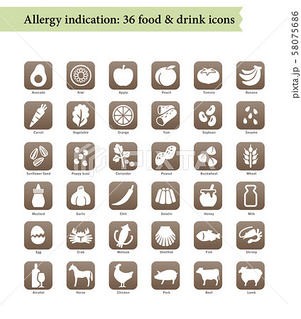 アレルギー表示アイコン36種類のイラスト素材