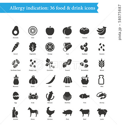 アレルギー表示アイコン36種類のイラスト素材