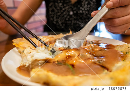 Taiwanese snack of oyster omelet 58076873