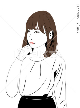 手を顎につける女性 58077712