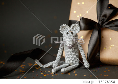 Christmas background. Xmas rat, mouse toy, symbol 58078358