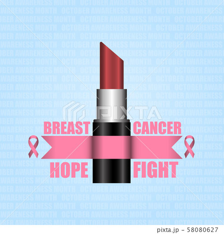 Vector Pink ribbon and Lipstick in Breast Cancer Awareness month symbol on blue background for help and motivation woman to fight with Breast Cancer,World Breast Cancer Concept 58080627