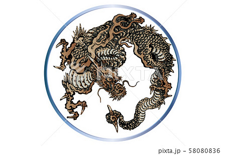 雲龍図枠青裏地白2のイラスト素材 [58080836] - PIXTA