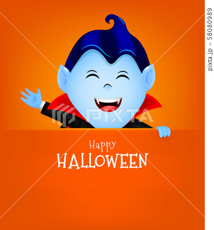 Cartoon dracula holding blank paper banner for text. 58080989