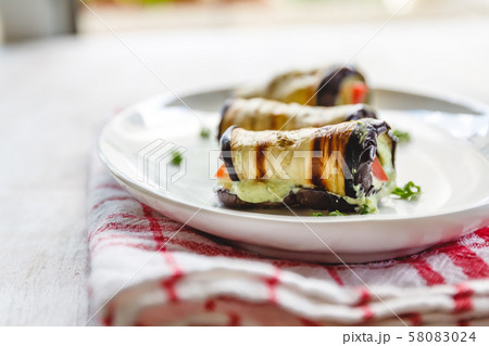 traditional dish three rolls of fried eggplant, 58083024