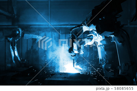 Robot arm in smart factory background 58085655