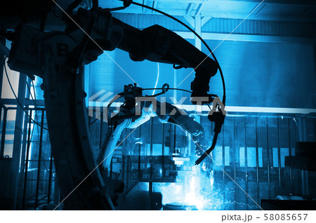 Robot arm in smart factory background Robot arm in smart factory background 58085657