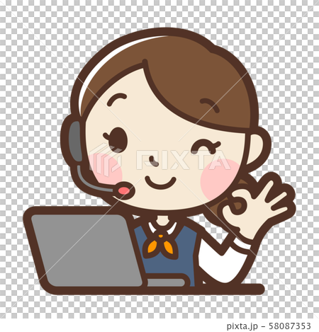 Female operator using a computer OK sign 58087353