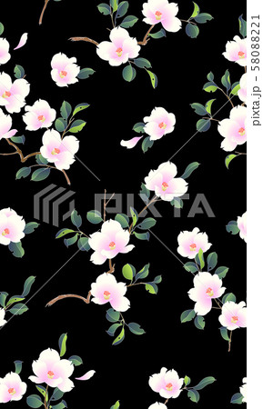 和調 椿の花柄 のイラスト素材 5801