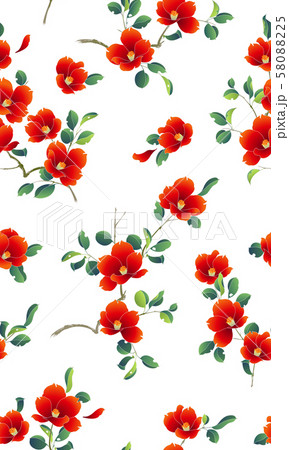 和調 椿の花柄 のイラスト素材 5805