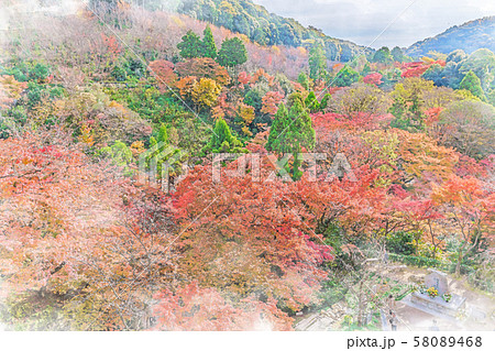 日本の秋 清水寺からの紅葉のイラスト素材