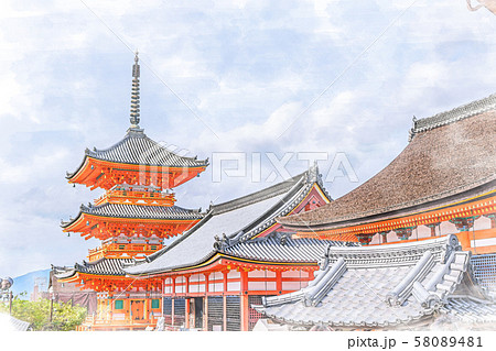 日本の風景 京都 清水寺 三重塔のイラスト素材