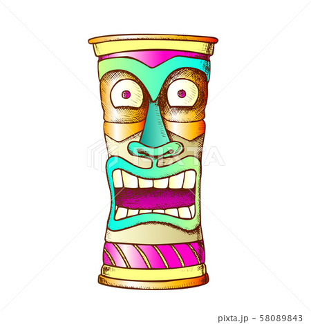 Tiki Idol Carved Wood Crazy Laugh Totem Color Vector Tiki Idol Carved Wood Crazy Laugh Totem Color Vector 58089843