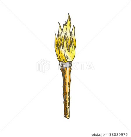 Torch Handmade Old Wooden Burning Stick Color Vector 58089976