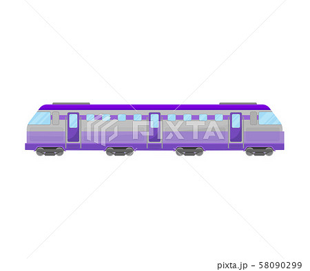 Lilac Reversible Passenger Locomotive With Windows And Doors Flat Vector Illustration 58090299