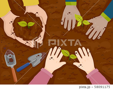 Hands Kids Plant Top View Illustration Hands Kids Plant Top View Illustration 58091175