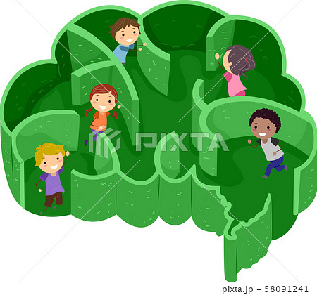 Stickman Kids Play Brain Shape Labyrinth 58091241