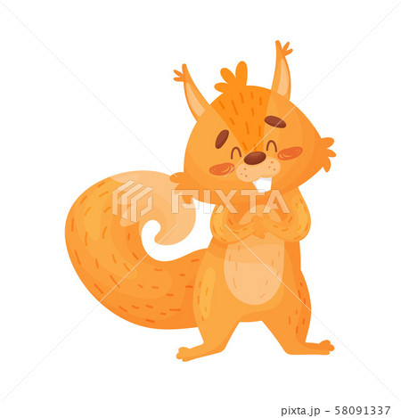 cartoon Vector Illustration Of A Friendly Ginger Squirrel. For T-shirt, Label Or Banner. cartoon Vector Illustration Of A Friendly Ginger Squirrel. For T-shirt, Label Or Banner. 58091337