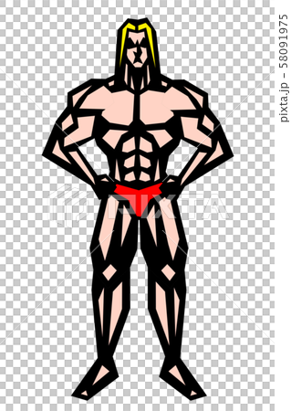 Blonde, muscle, body building, macho, pose, full body, pants, bikini, white background, print, cutout, emotion, facial expression 58091975