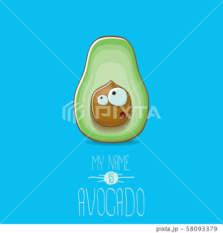 funny cartoon cute green avocado character isolated on orange background. My name is avocado vector 58093379