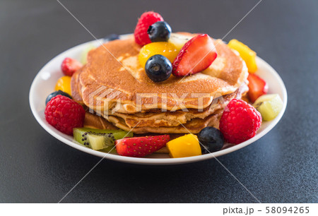 pancake with mix fruits pancake with mix fruits 58094265