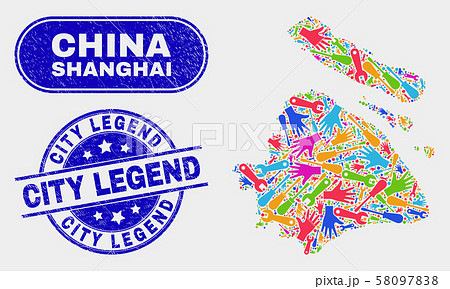 Industrial Shanghai City Map and Grunge City Legend Stamp Seals Industrial Shanghai City Map and Grunge City Legend Stamp Seals 58097838