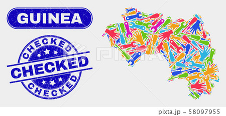 Component Republic of Guinea Map and Grunge Checked Seals Component Republic of Guinea Map and Grunge Checked Seals 58097955