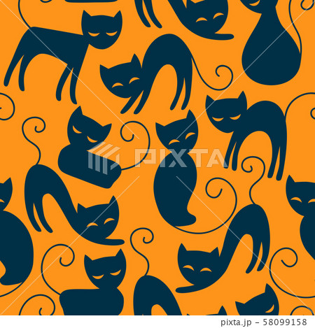 Halloween seamless pattern with black cats 58099158