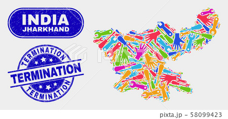 Industrial Jharkhand State Map and Grunge Termination Stamp Seals 58099423