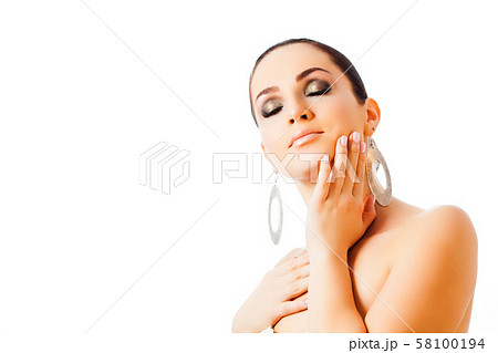 Beautiful Face of Young Woman with make up isolated 58100194