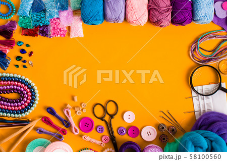 Craft supplies for creative handmade, top view frame Craft supplies for creative handmade, top view frame 58100560