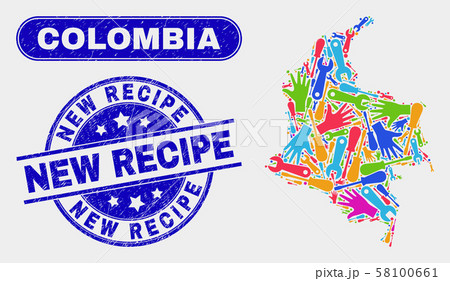 Factory Colombia Map and Grunge New Recipe Watermarks Factory Colombia Map and Grunge New Recipe Watermarks 58100661