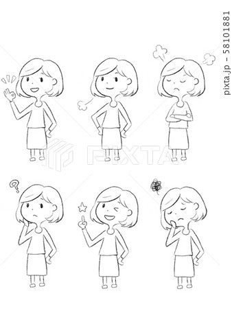 女性のイラスト線画（セット 全身） 58101881