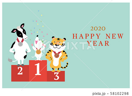 年賀状　2020　デザイン　オリンピック　表彰式　ねずみ年　横 58102298