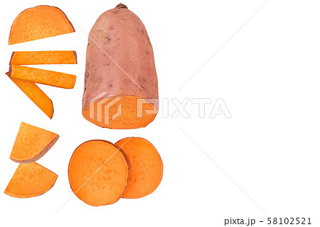 Sweet potato isolated on white background with copy space for your text. Top view. Flat lay. 58102521