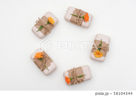 Handmade natural soap set decorated with craft Handmade natural soap set decorated with craft 58104344