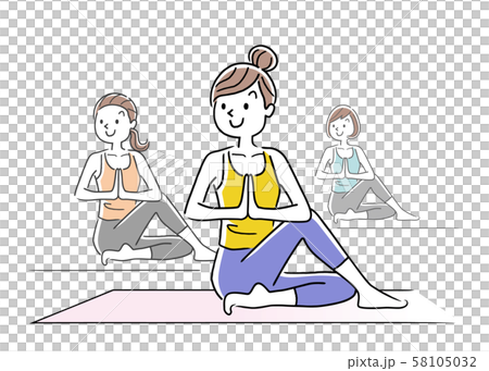 イラスト素材：女性、ヨガ、ポーズ 58105032
