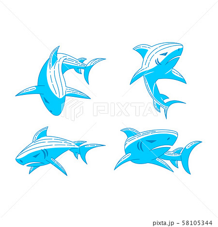 Shark Predator logo design vector Outline set 58105344