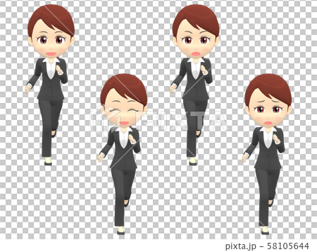 走る 女性b スーツ 正面のイラスト素材