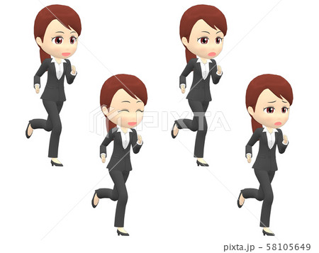 走る 女性b スーツ 斜めのイラスト素材